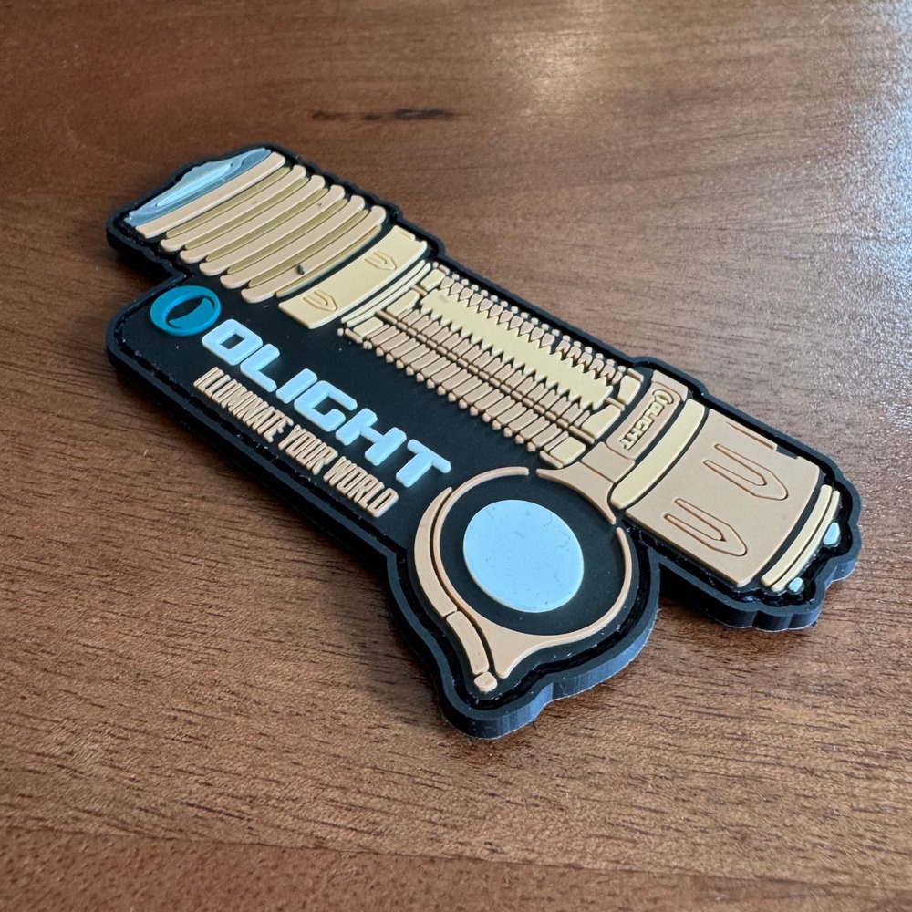 Olight Flashlight Morale Patch PVC Rubber Hook Backing Tan Black EDC Accessory